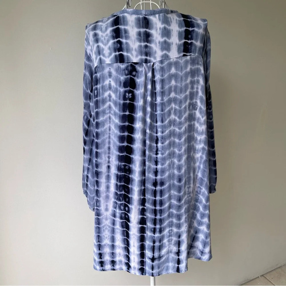 Umgee keyhole detail long sleeve top tunic tie dye print boho white blue SZ M - Picture 4 of 9